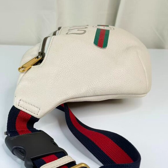 Gucci GG Logo White Large Bum Bag with Green Red Stripes - Picture 4 of 8